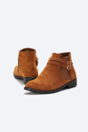 Ankle Boots - Double Buckle Straps - Brown