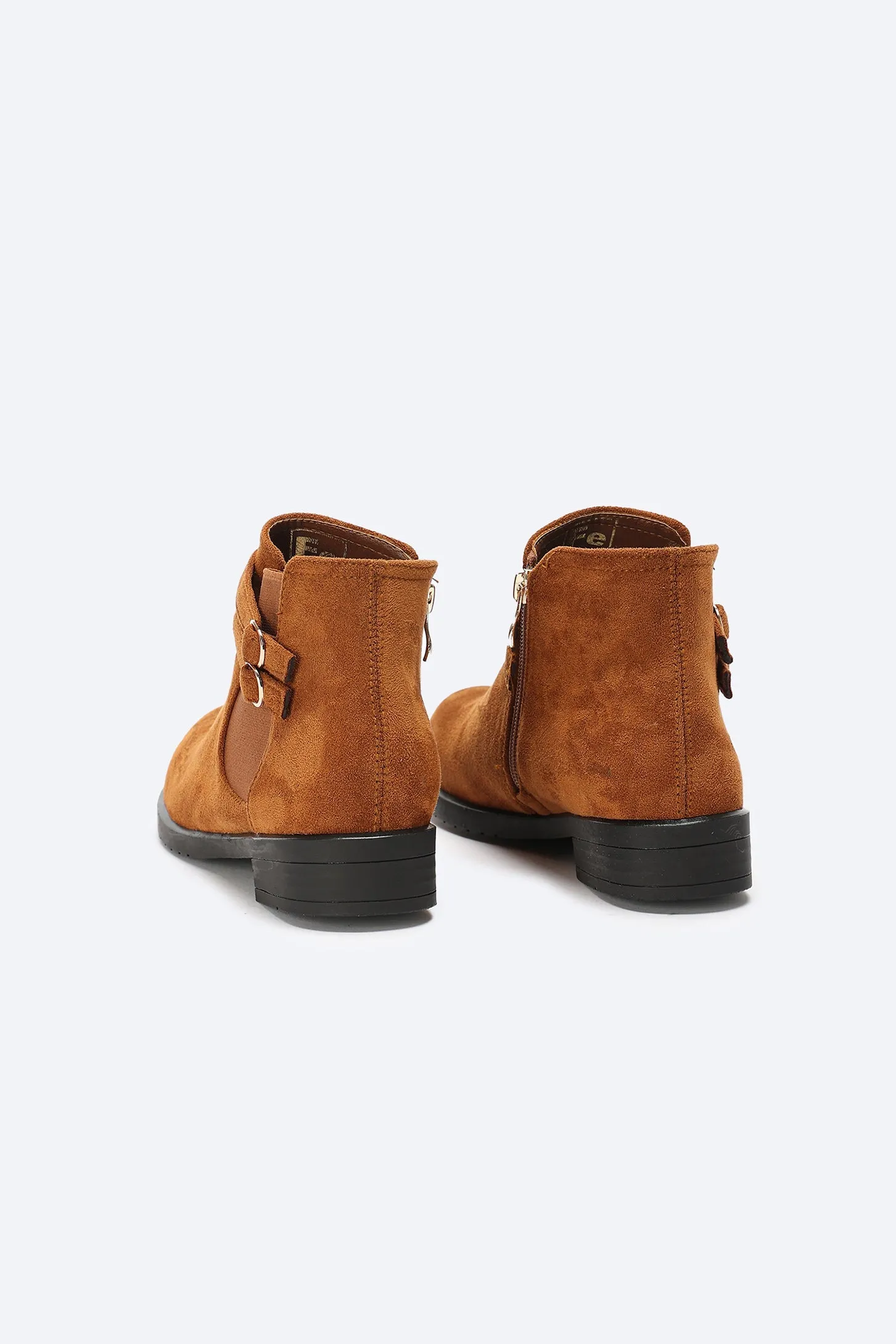 Ankle Boots - Double Buckle Straps - Brown