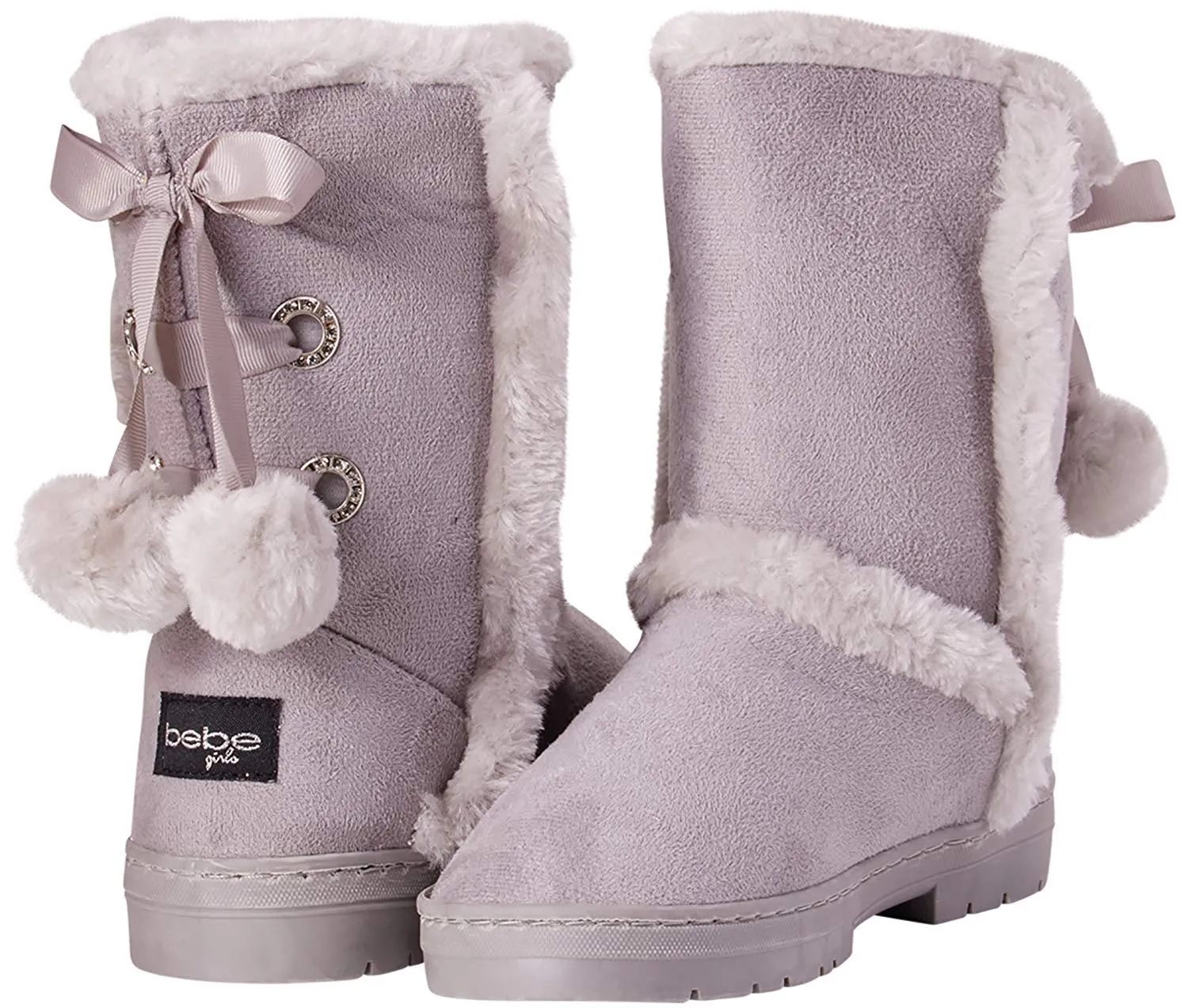 bebe Girls' Fur Trimming Winter Boots with Back Lace Up (Toddler/Little Girl/Big Girl)