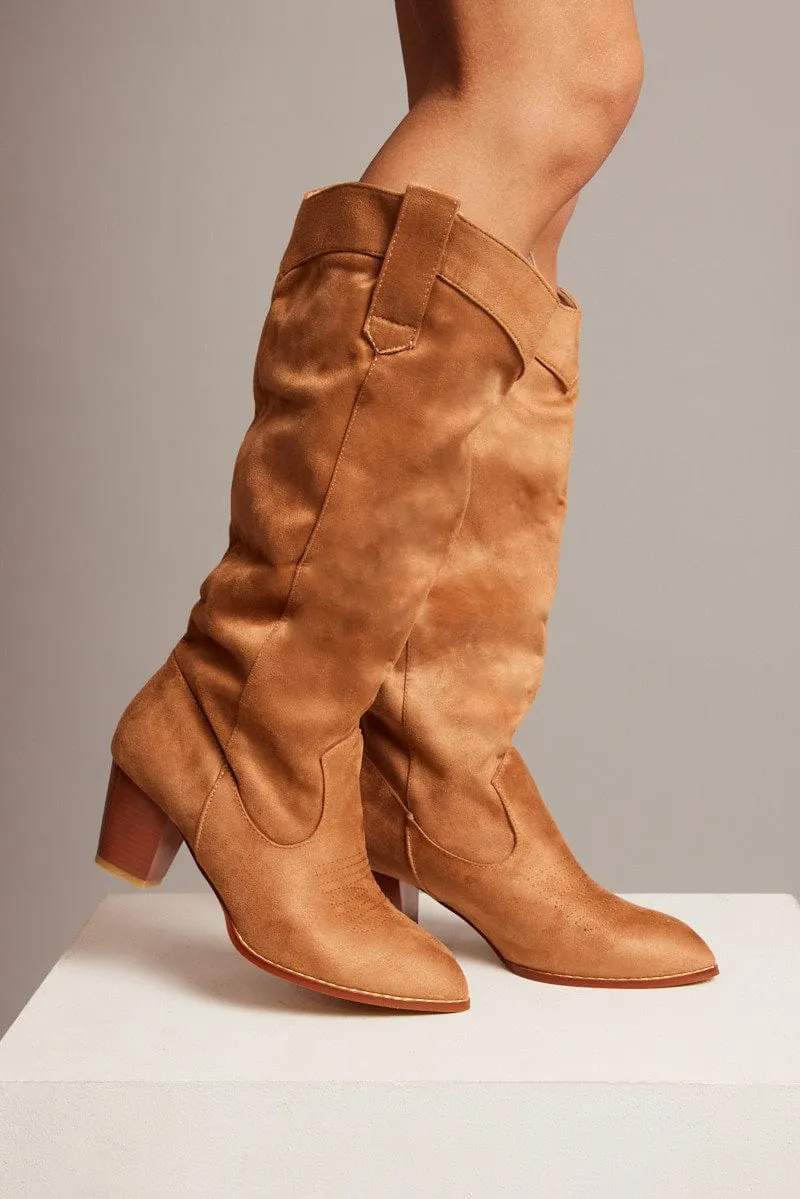 Beige Suede Cowboy Boots