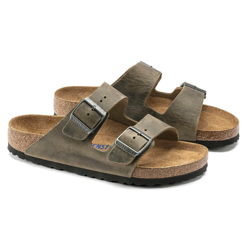 'Birkenstock' Men's Arizona Oiled Leather Soft Bed Sandal - Faded Khaki