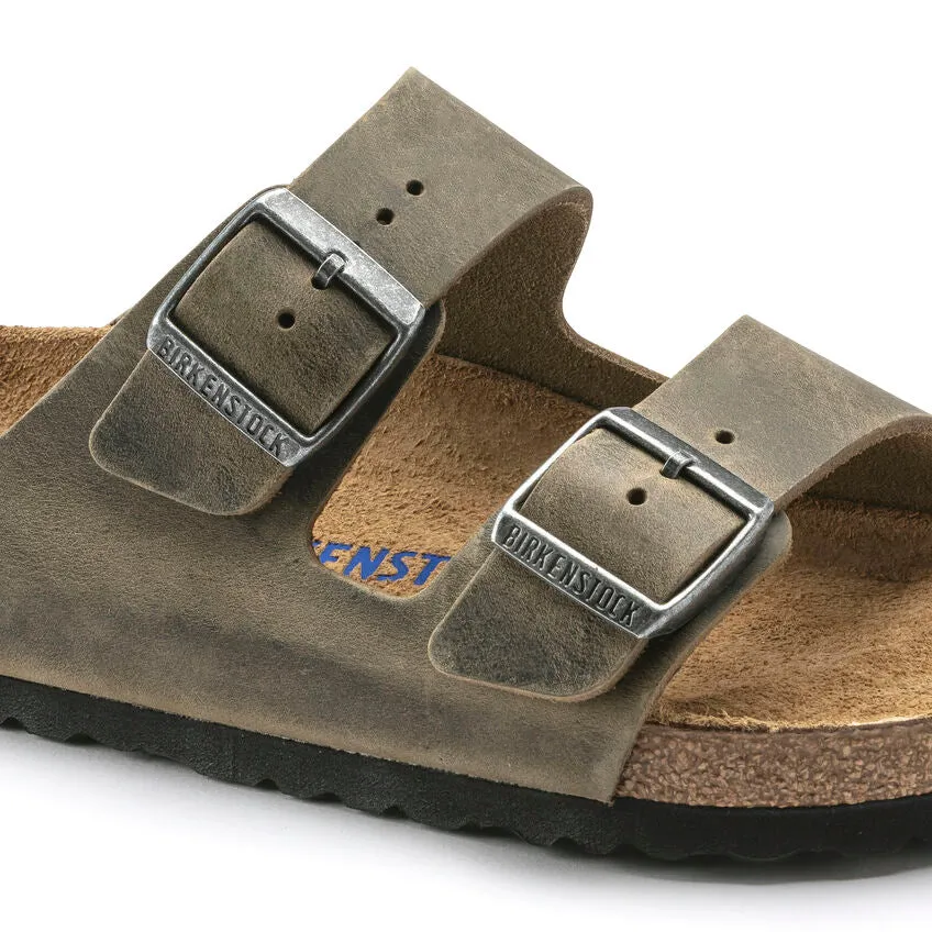 'Birkenstock' Men's Arizona Oiled Leather Soft Bed Sandal - Faded Khaki