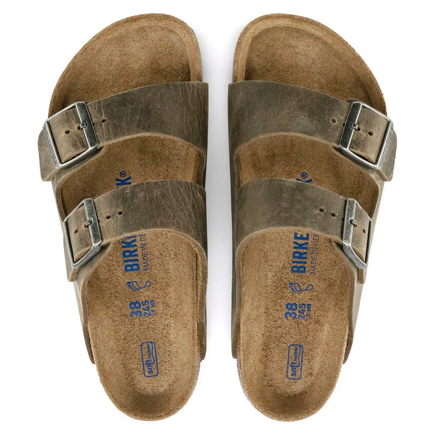 'Birkenstock' Men's Arizona Oiled Leather Soft Bed Sandal - Faded Khaki