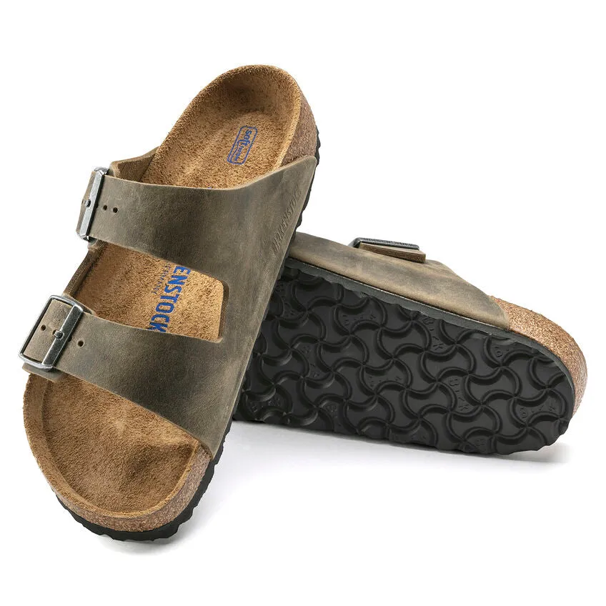 'Birkenstock' Men's Arizona Oiled Leather Soft Bed Sandal - Faded Khaki