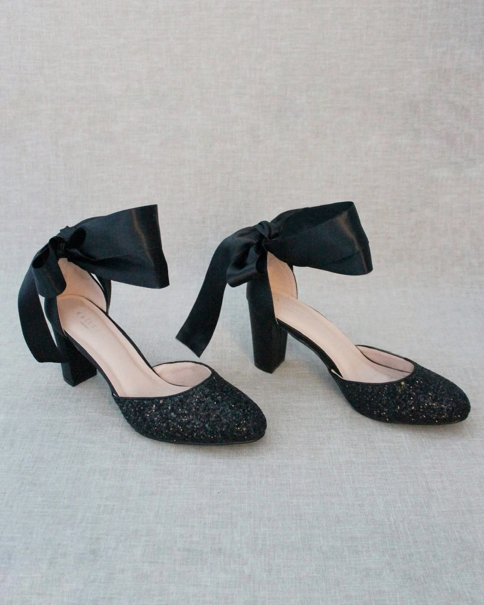 Black Rock Glitter Block Heel with Wrapped Satin Tie