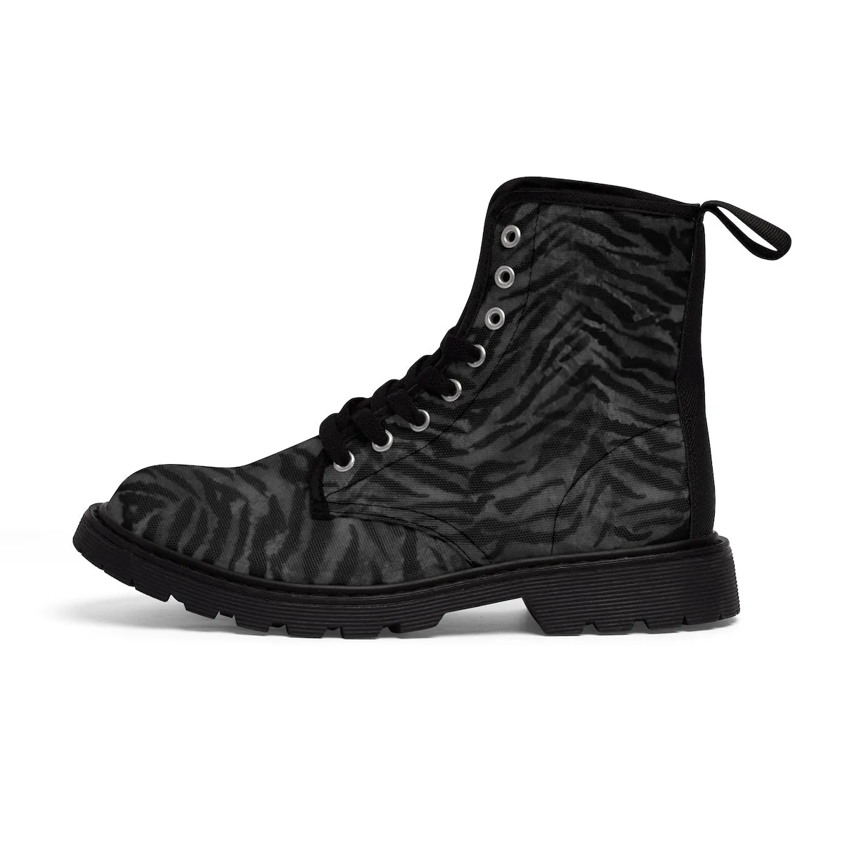 Black Tiger Stripe Women's Boots, Animal Print Winter Lace-up Toe Cap Hiking Boots