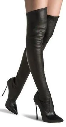 'Blade' Long Black Leather Boots