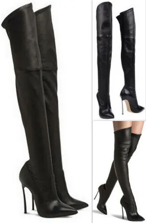 'Blade' Long Black Leather Boots