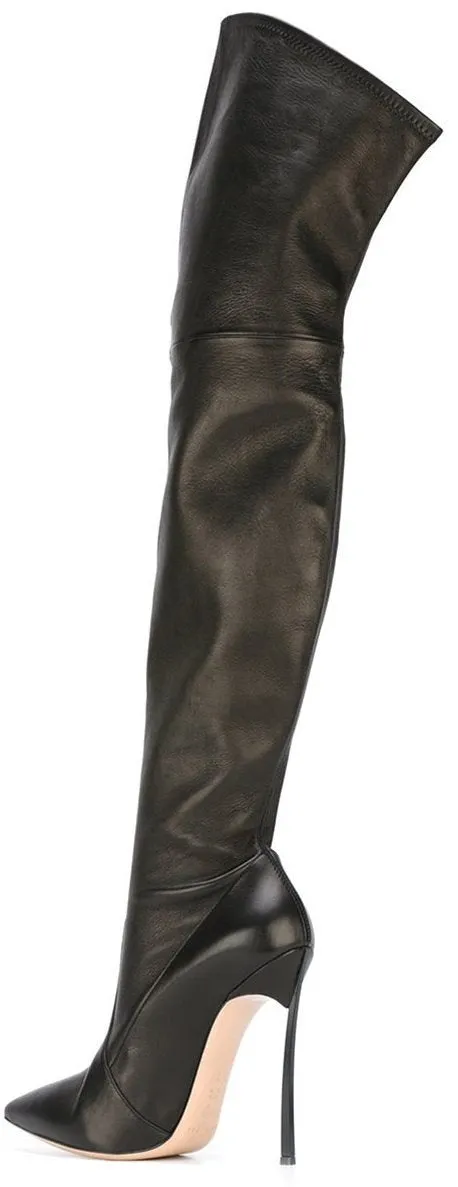 'Blade' Long Black Leather Boots