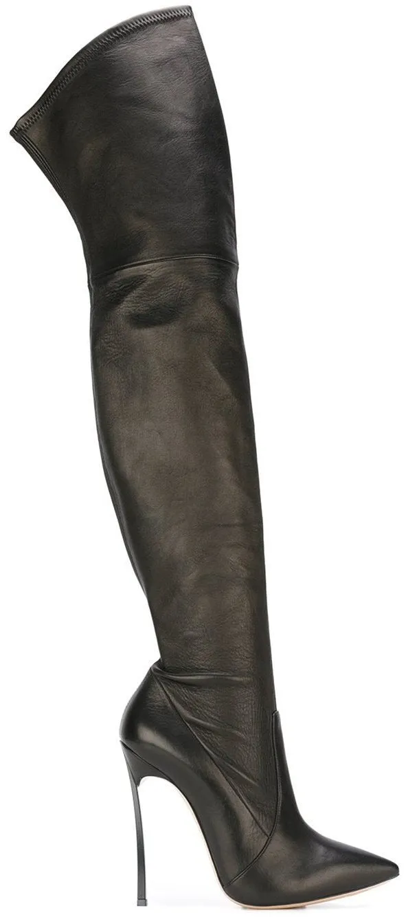 'Blade' Long Black Leather Boots