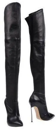 'Blade' Long Black Leather Boots