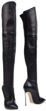 'Blade' Long Black Leather Boots