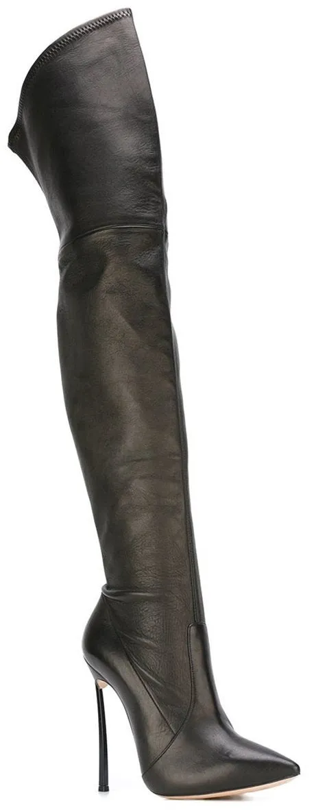 'Blade' Long Black Leather Boots