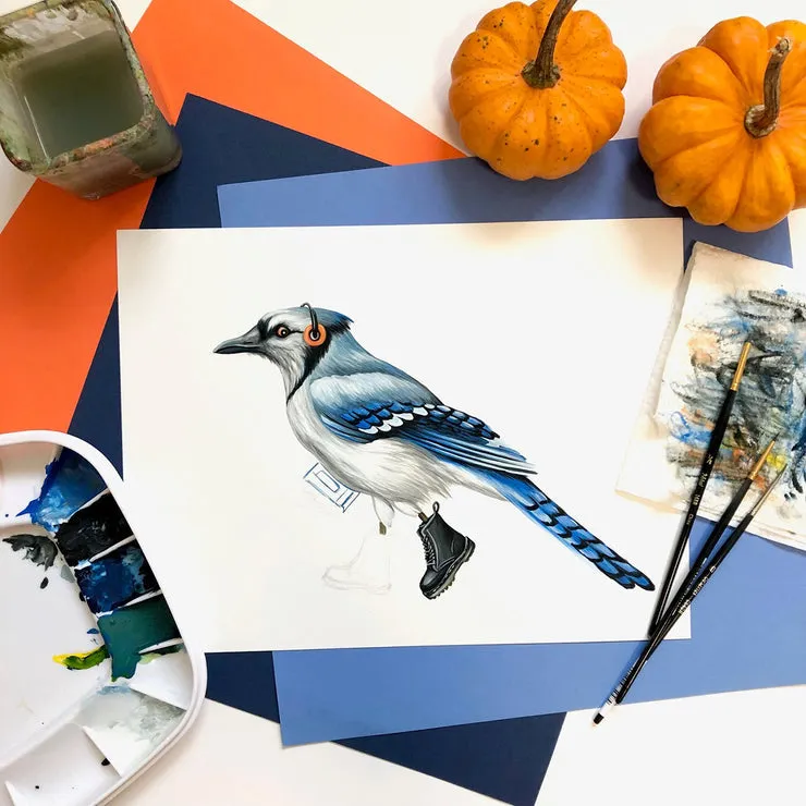 Blue Jay in Boots Print (8" x 10")