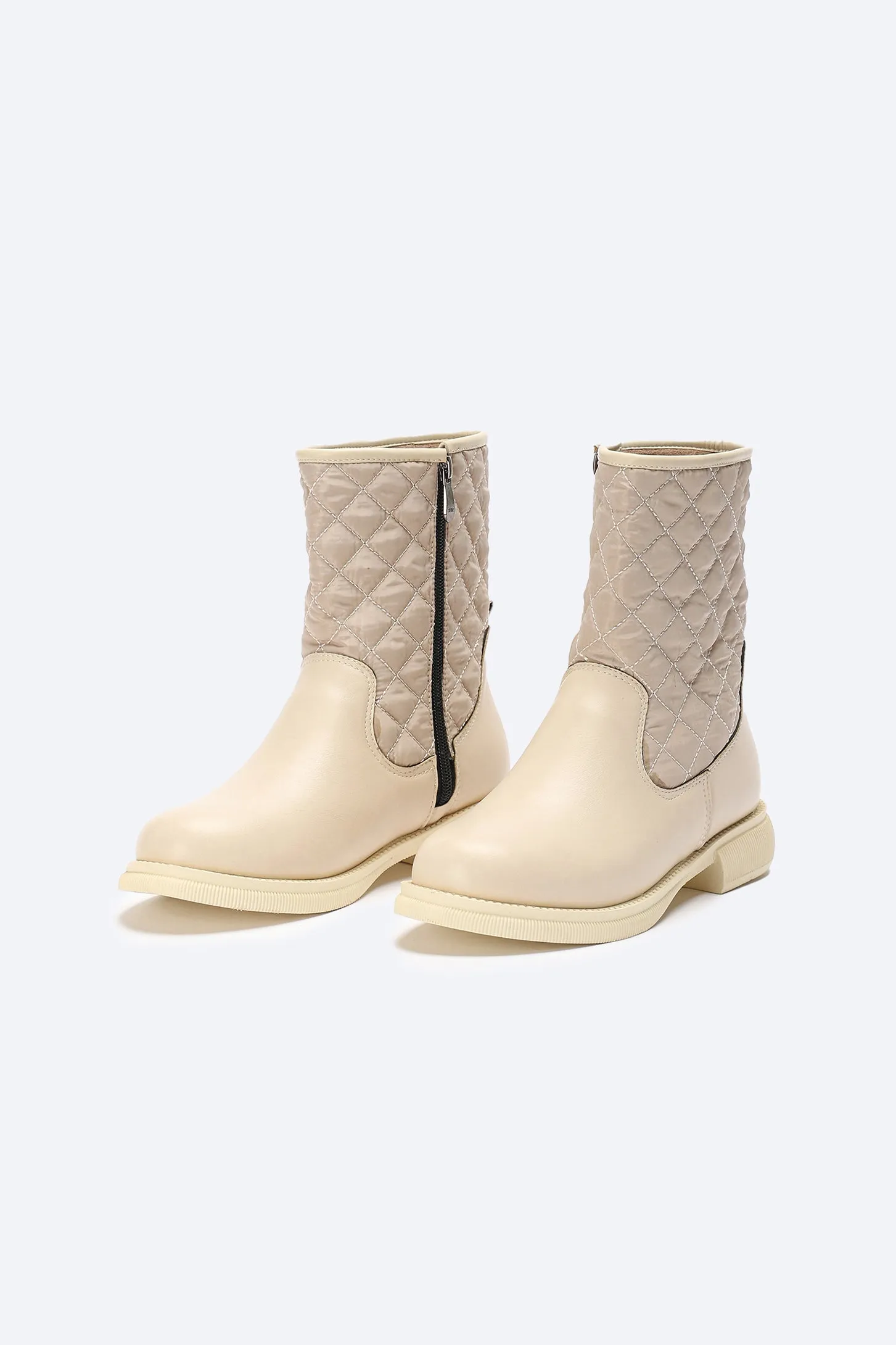 Boots - Quilted Mid-Calf - Beige