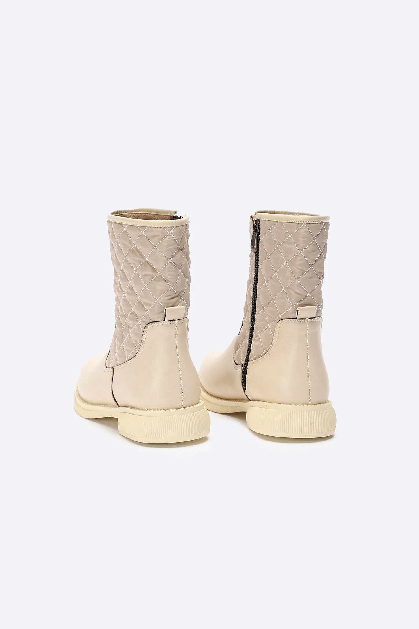 Boots - Quilted Mid-Calf - Beige