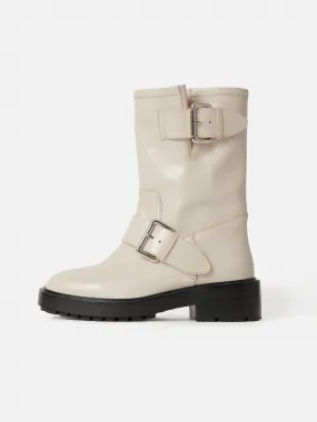 Box Leather Biker Boot | Cream