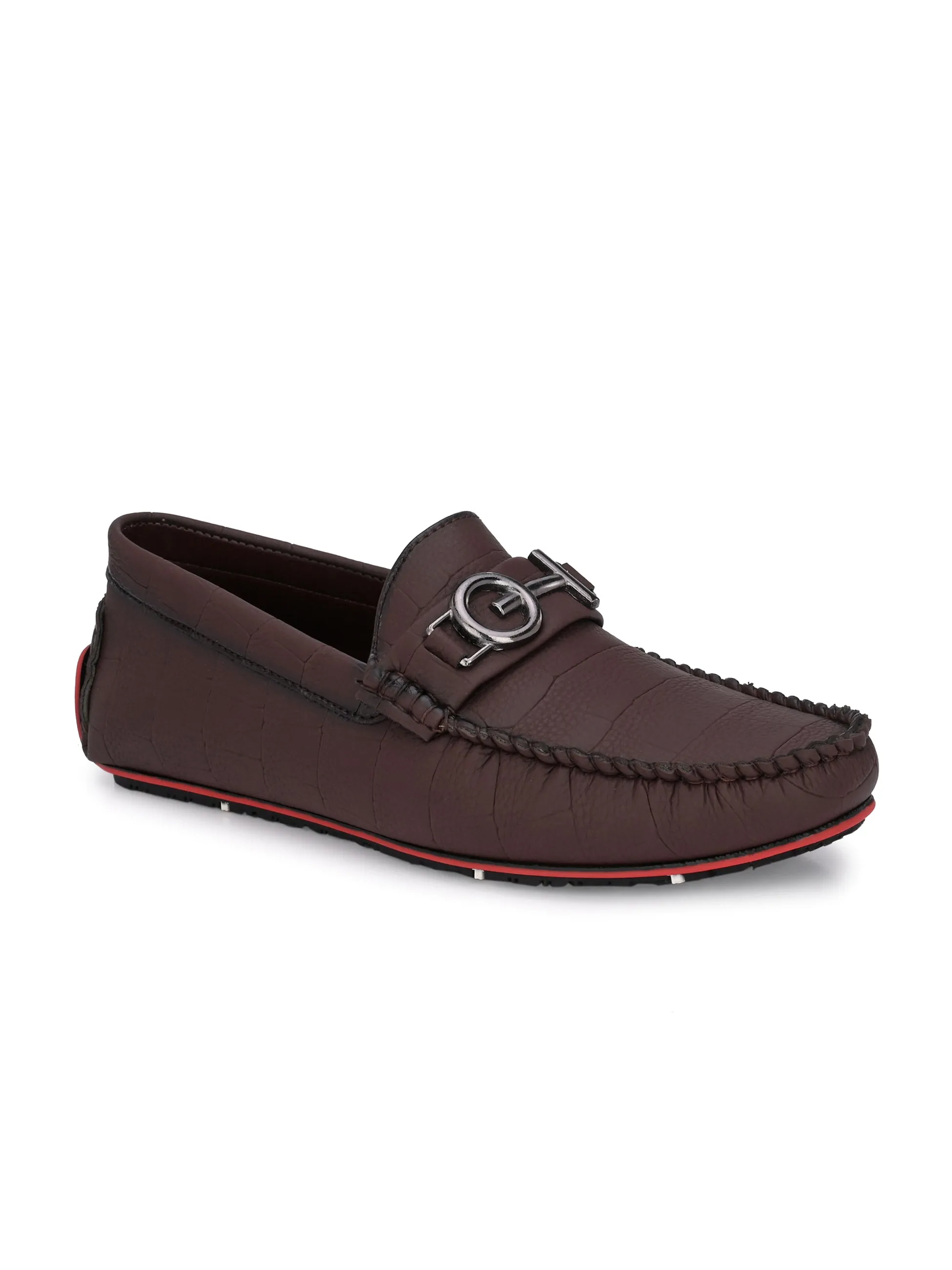 Brown Round Toe Loafer With Metal Accent