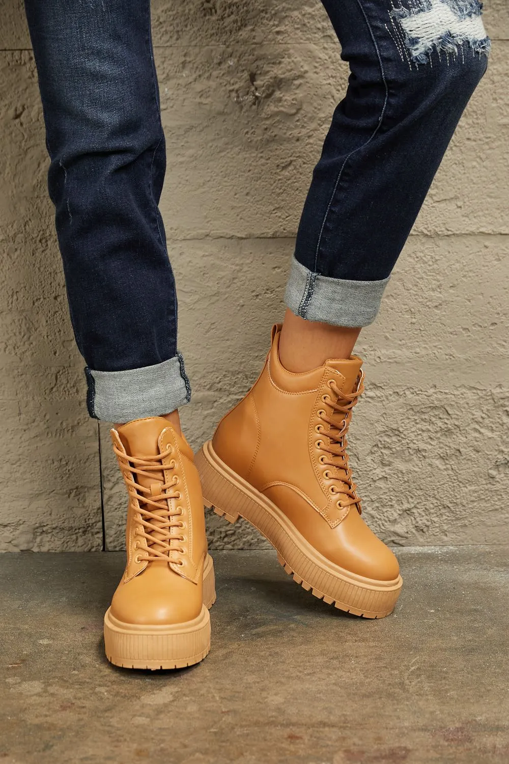 Caramel Platform Combat Boots