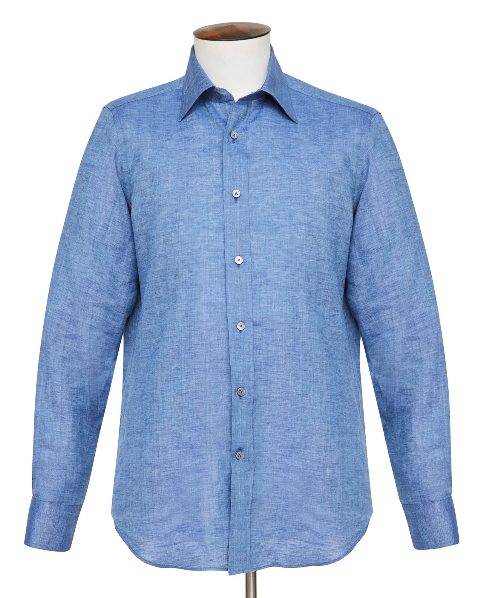 Cerulean Blue Linen Spread Collar Shirt