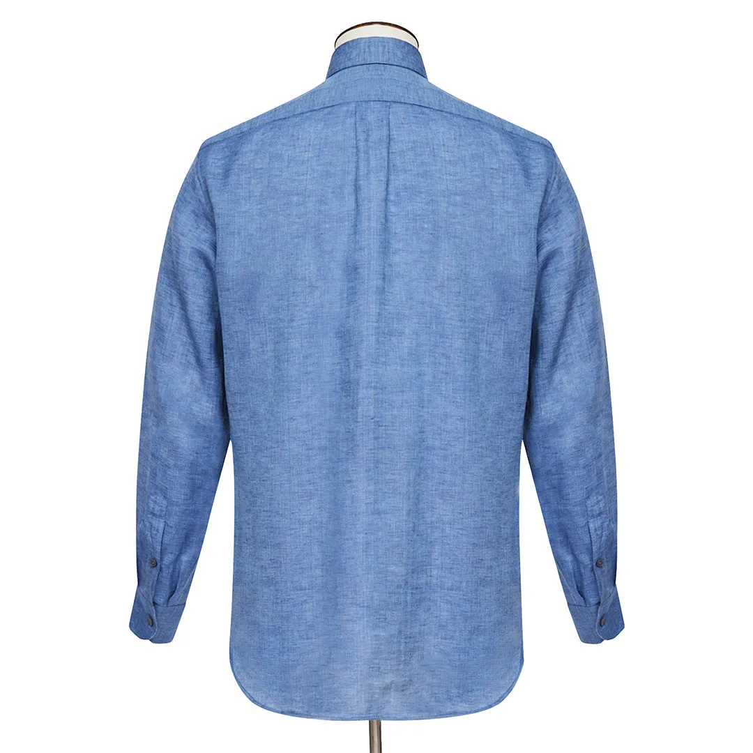 Cerulean Blue Linen Spread Collar Shirt