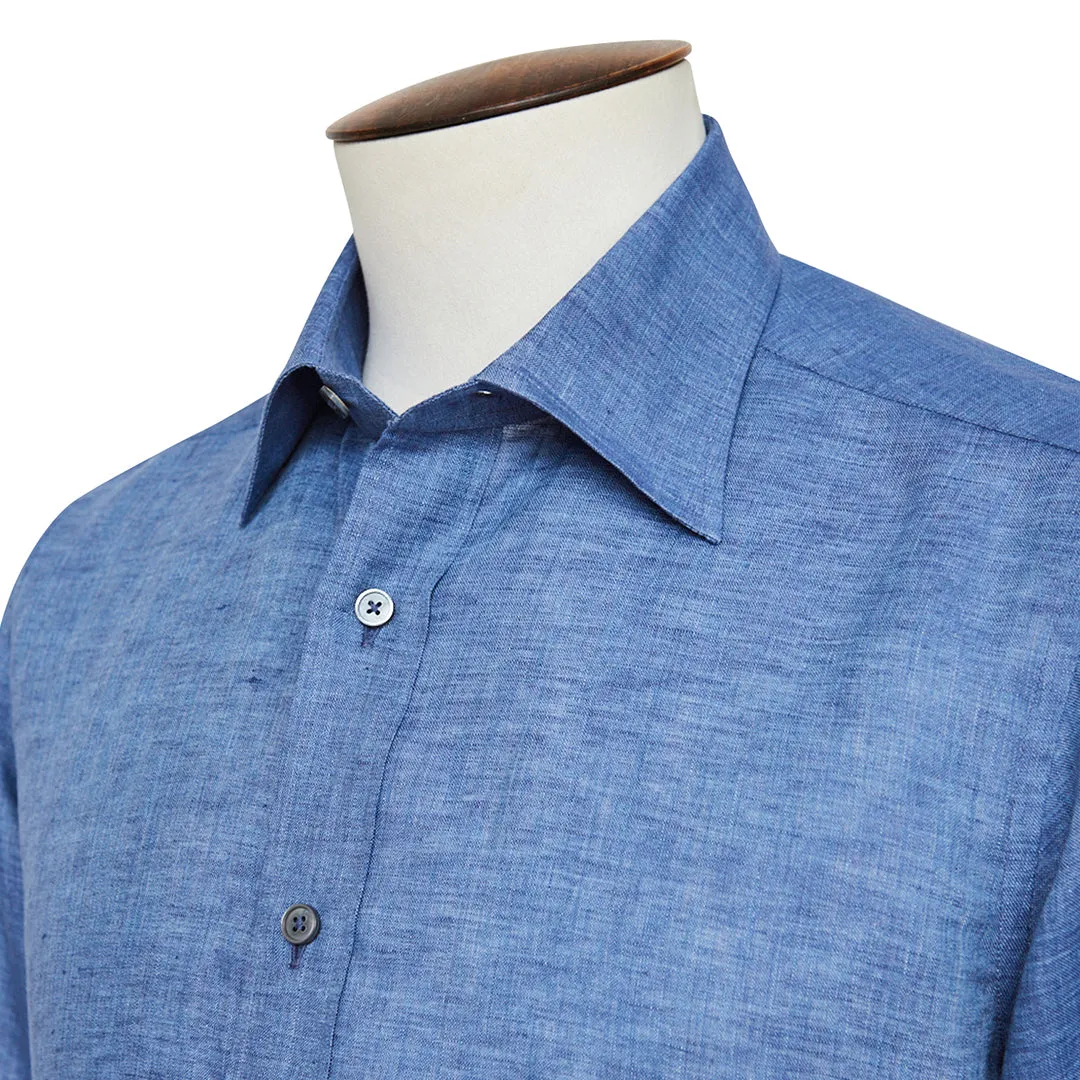 Cerulean Blue Linen Spread Collar Shirt