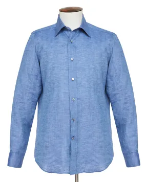 Cerulean Blue Linen Spread Collar Shirt