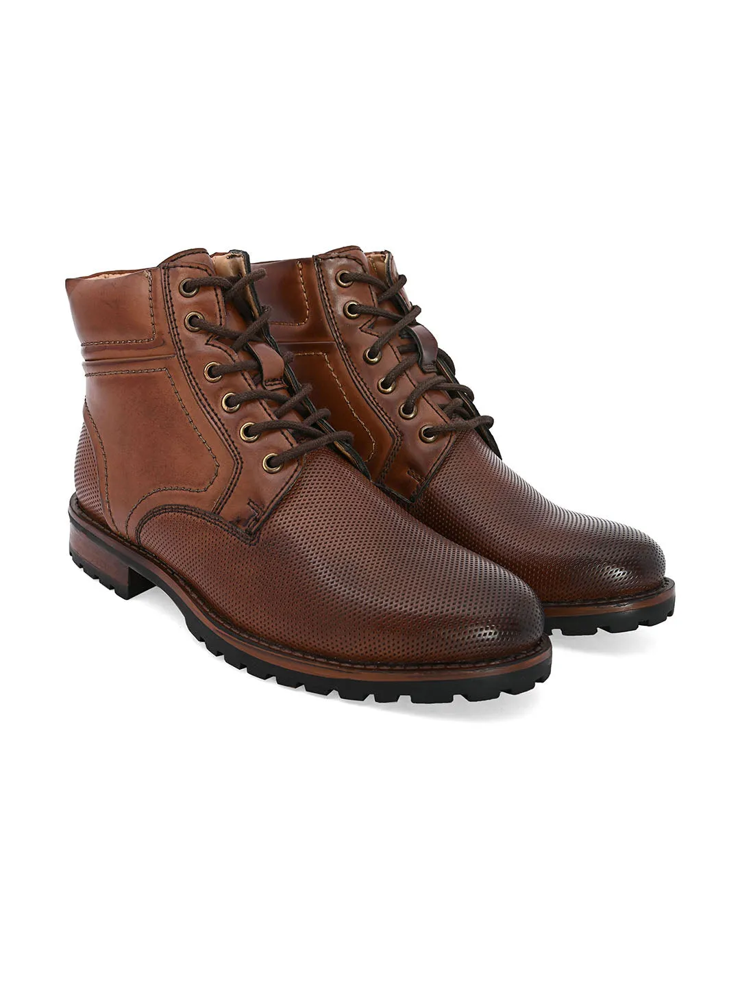 Chevron Brown Lace-up Boots