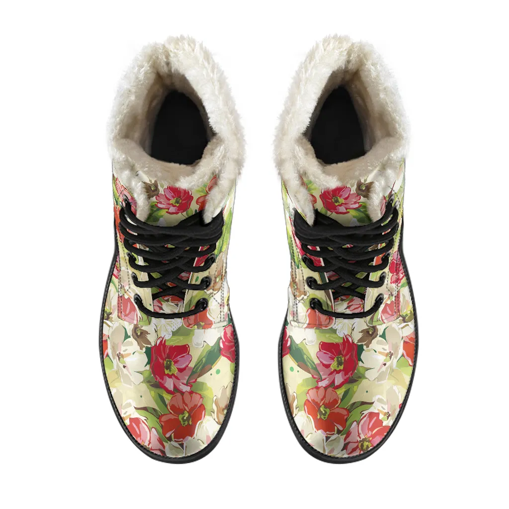 Colorful Flowers - Vegan Fur Boots