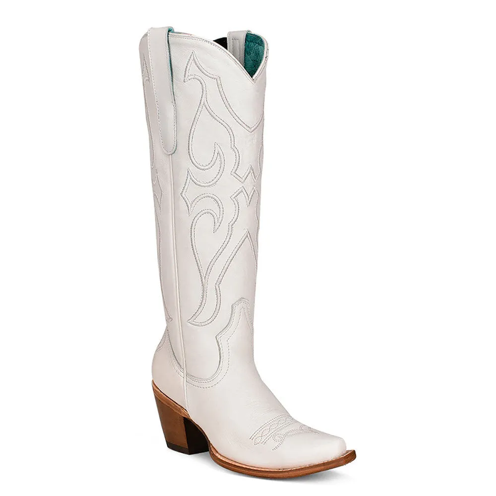 Corral Pure White Inlay & Pullup Strap Snip Toe Western Boots