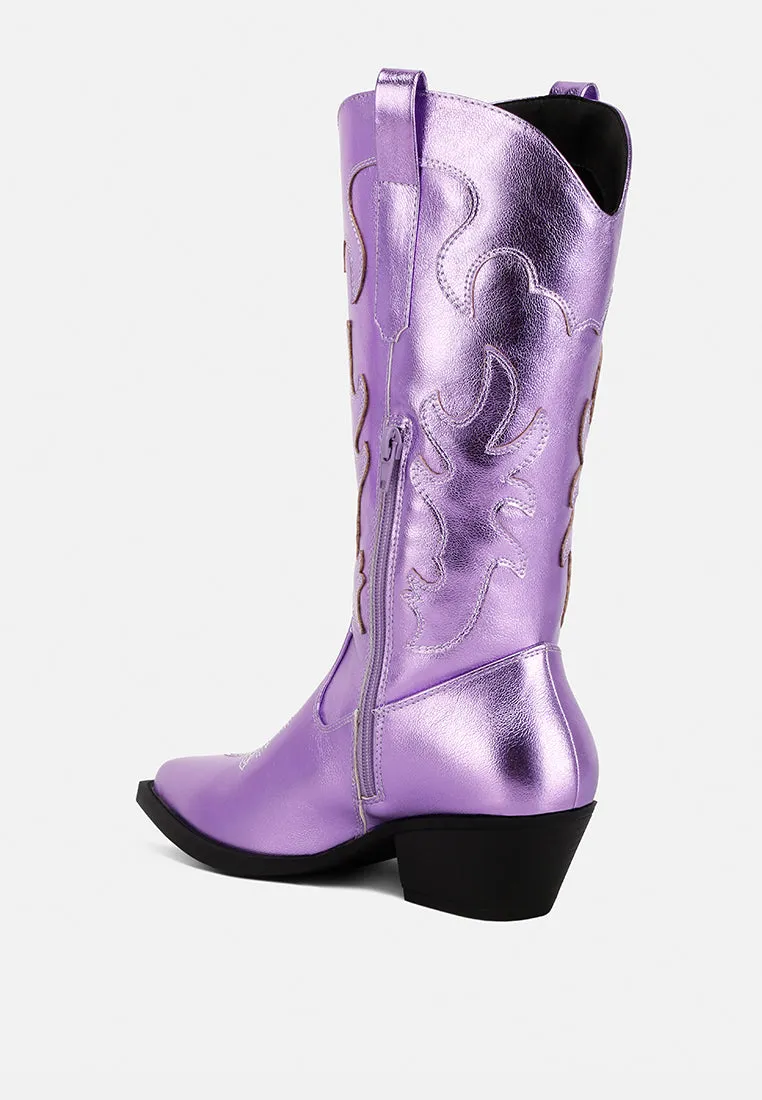 Cowby Metallic Faux Leather Cowboy Boots