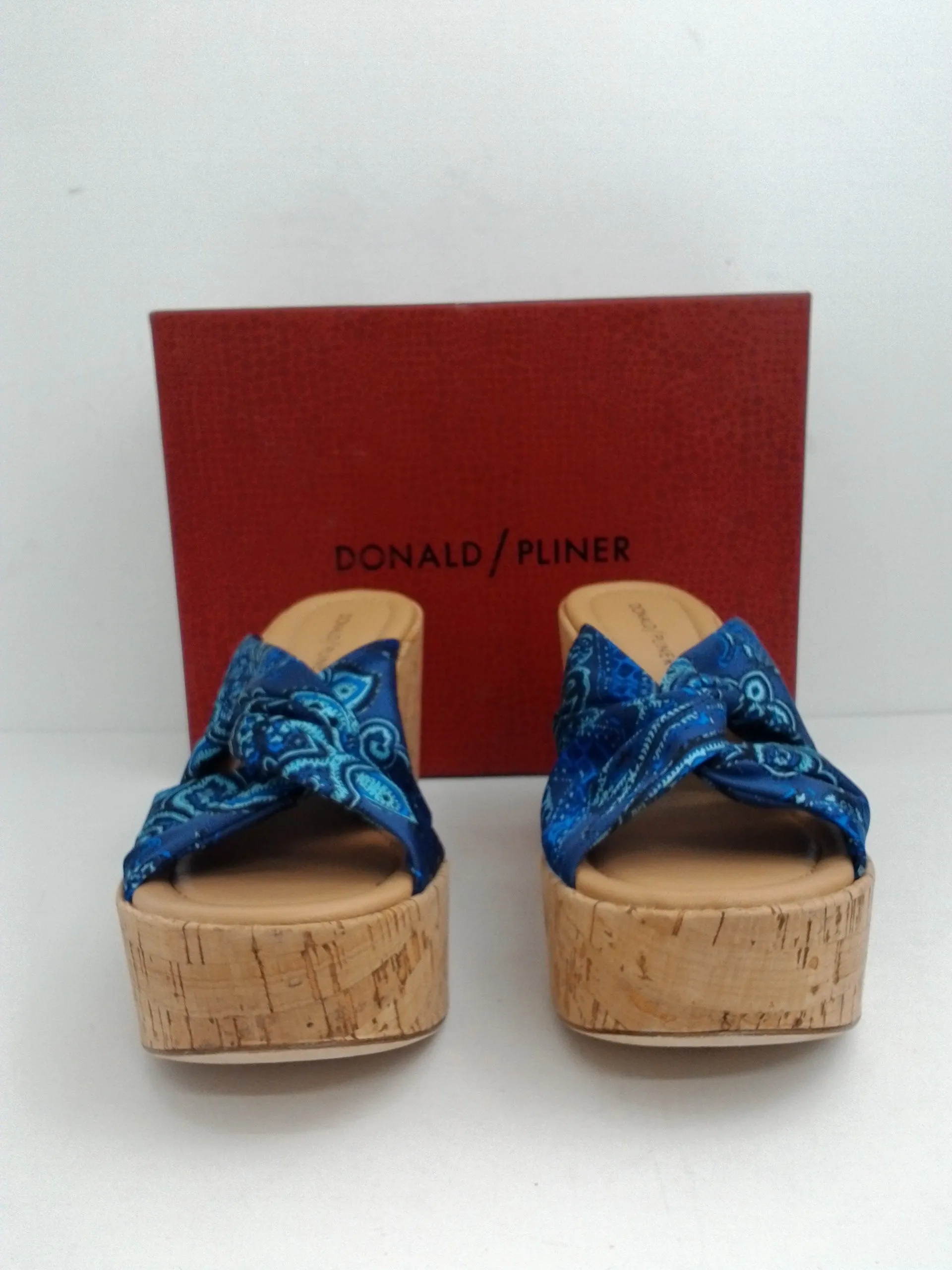 Donald Pliner Women's Beeya Fabric, Blue Platform Sandal Size 7.5 M