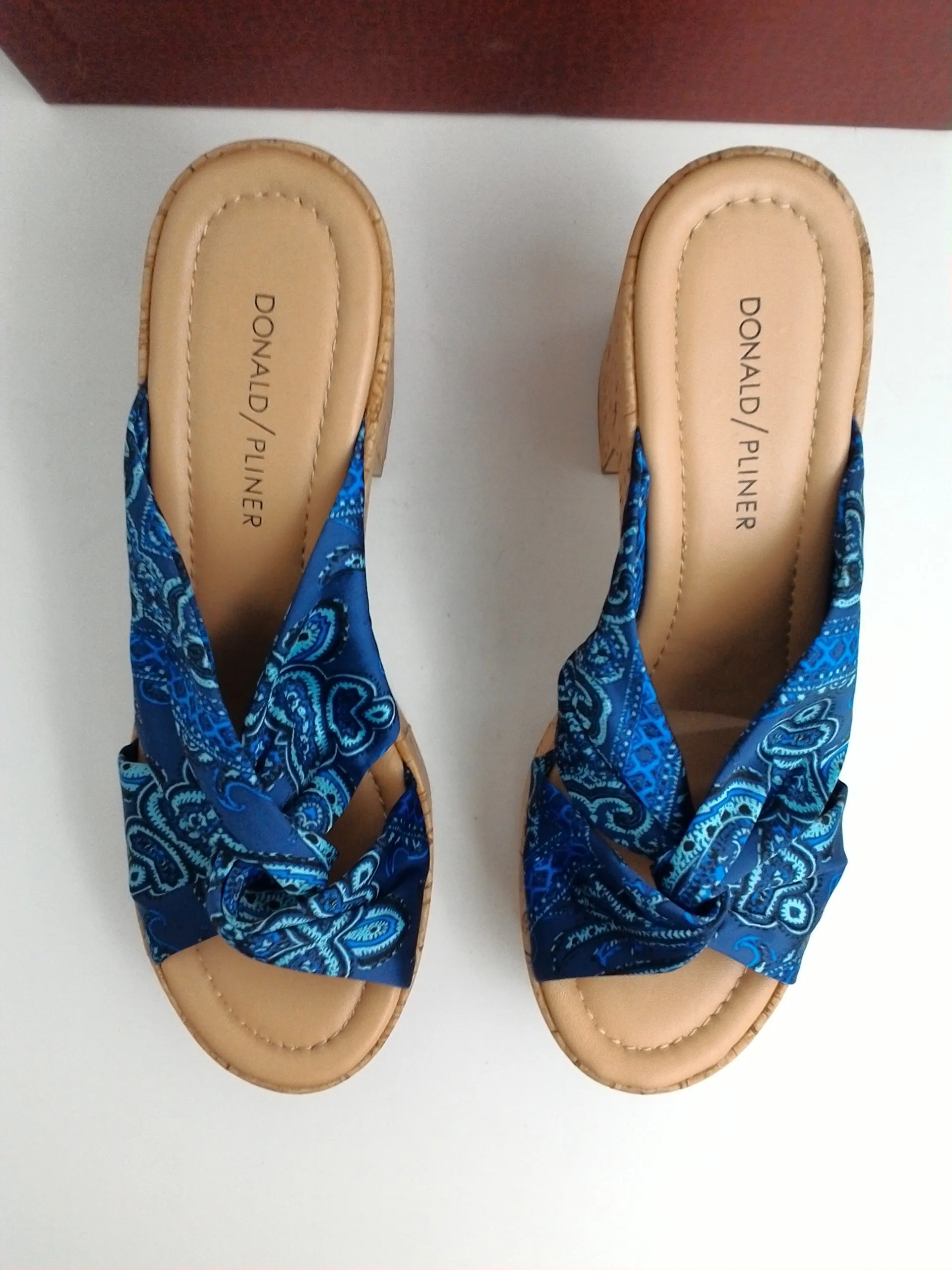 Donald Pliner Women's Beeya Fabric, Blue Platform Sandal Size 7.5 M