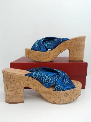 Donald Pliner Women's Beeya Fabric, Blue Platform Sandal Size 7.5 M