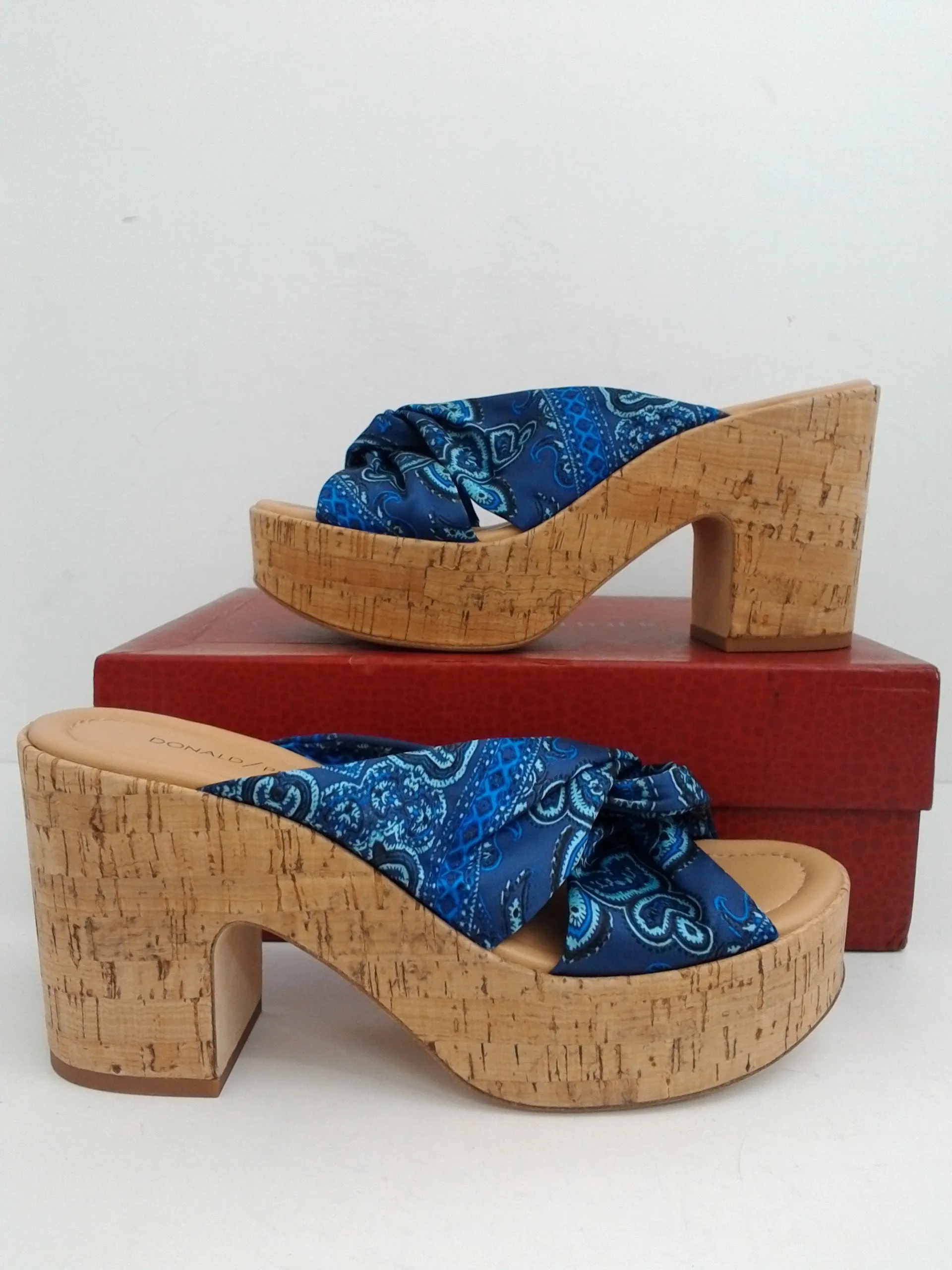 Donald Pliner Women's Beeya Fabric, Blue Platform Sandal Size 7.5 M