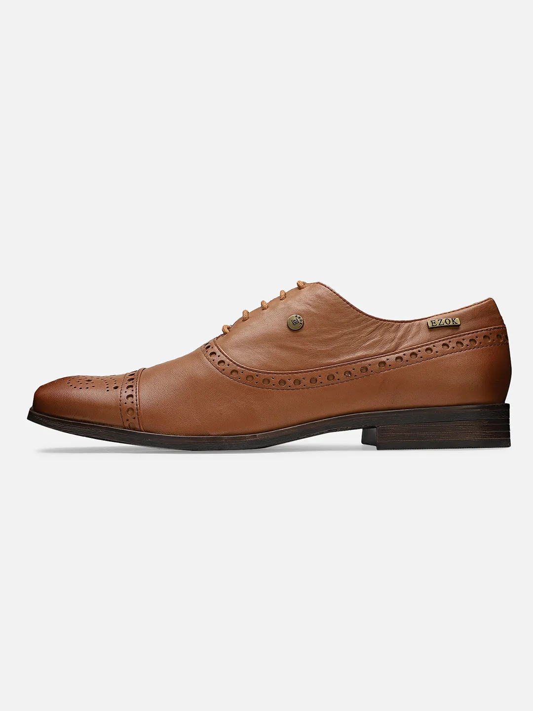 Ezok Men Tan Leather Formal Shoes