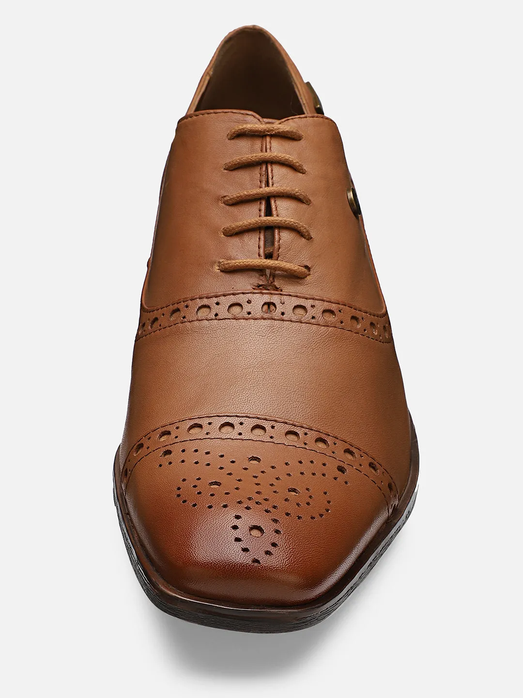 Ezok Men Tan Leather Formal Shoes