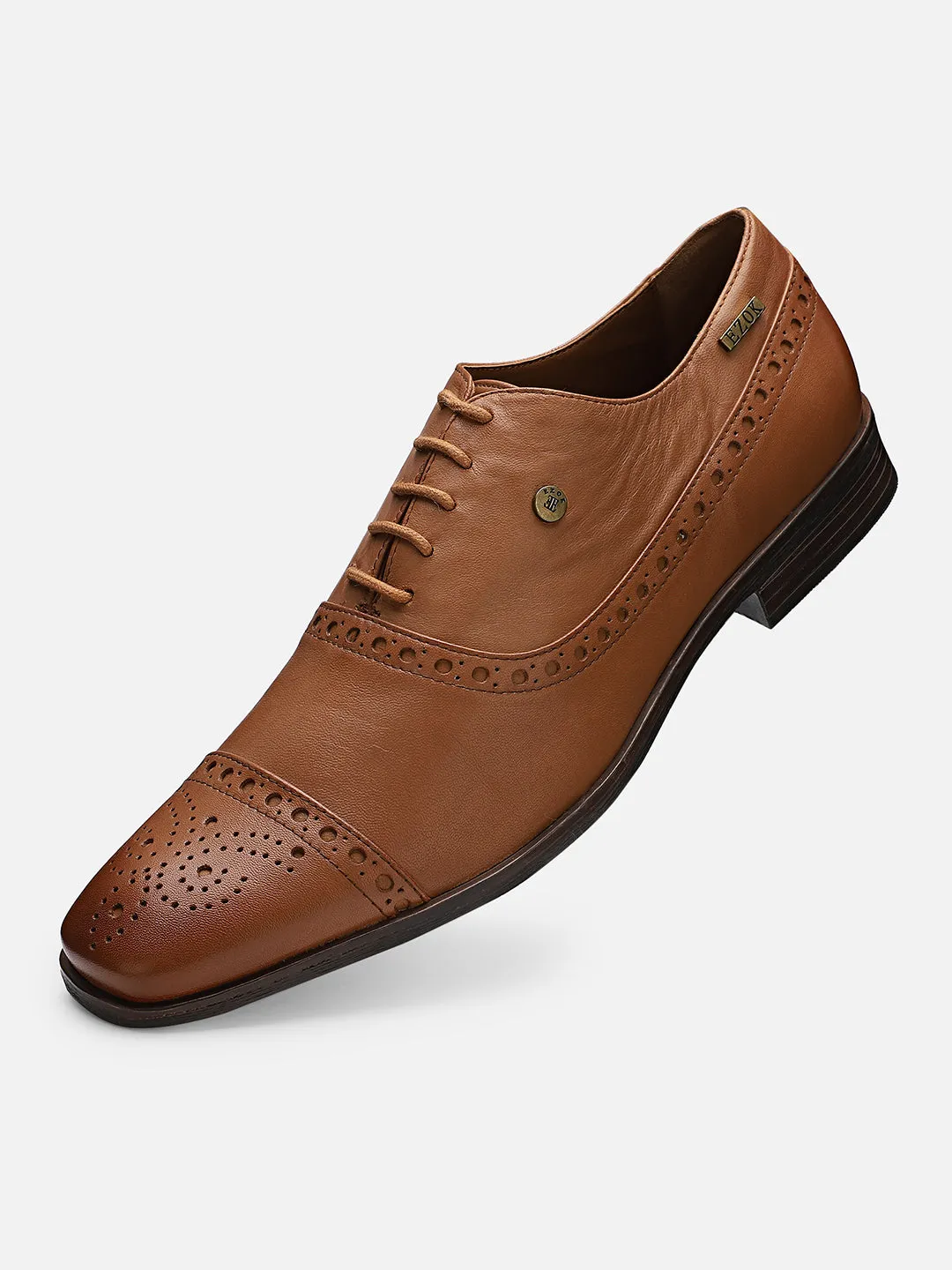 Ezok Men Tan Leather Formal Shoes