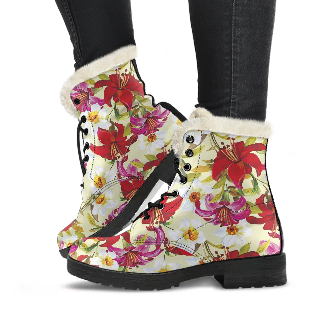 Floral - Fur Vegan Boots