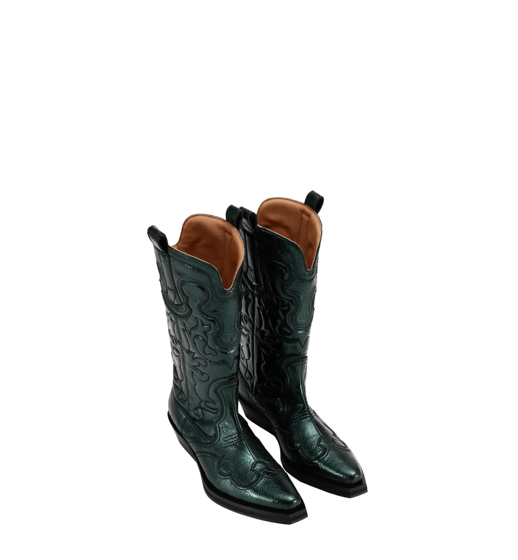 GANNI Mid Shaft Western Metallic Boots