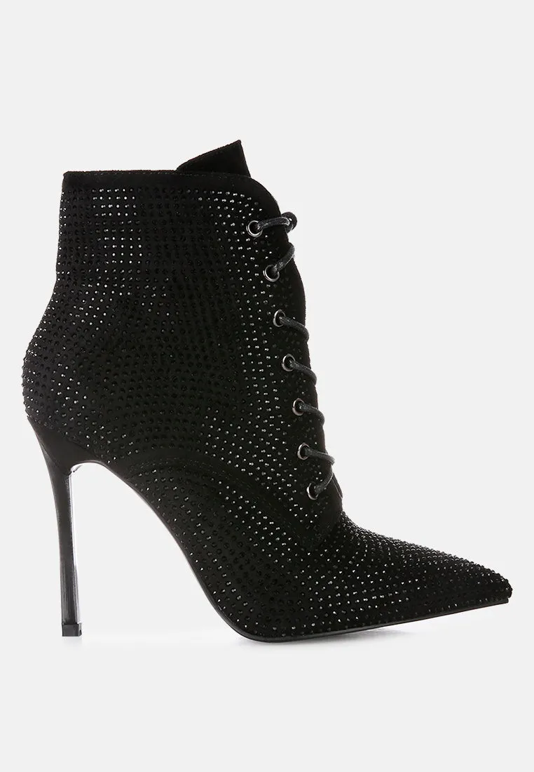 Head On Faux Suede Diamante Ankle Boots