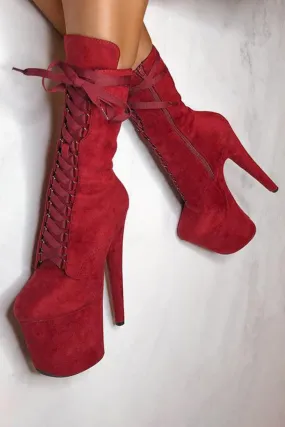 Hella Heels High BabyDoll 8inch Boots - Dark Red