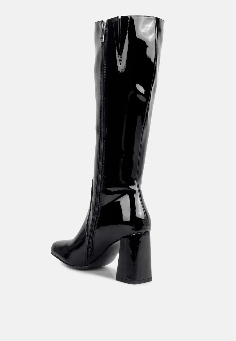 Hypnotize Patent Pu Block Heeled Calf Boots