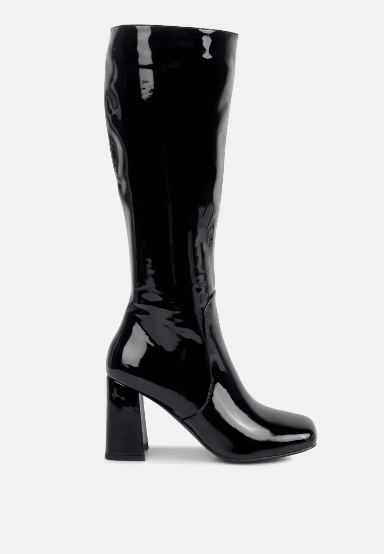 Hypnotize Patent Pu Block Heeled Calf Boots