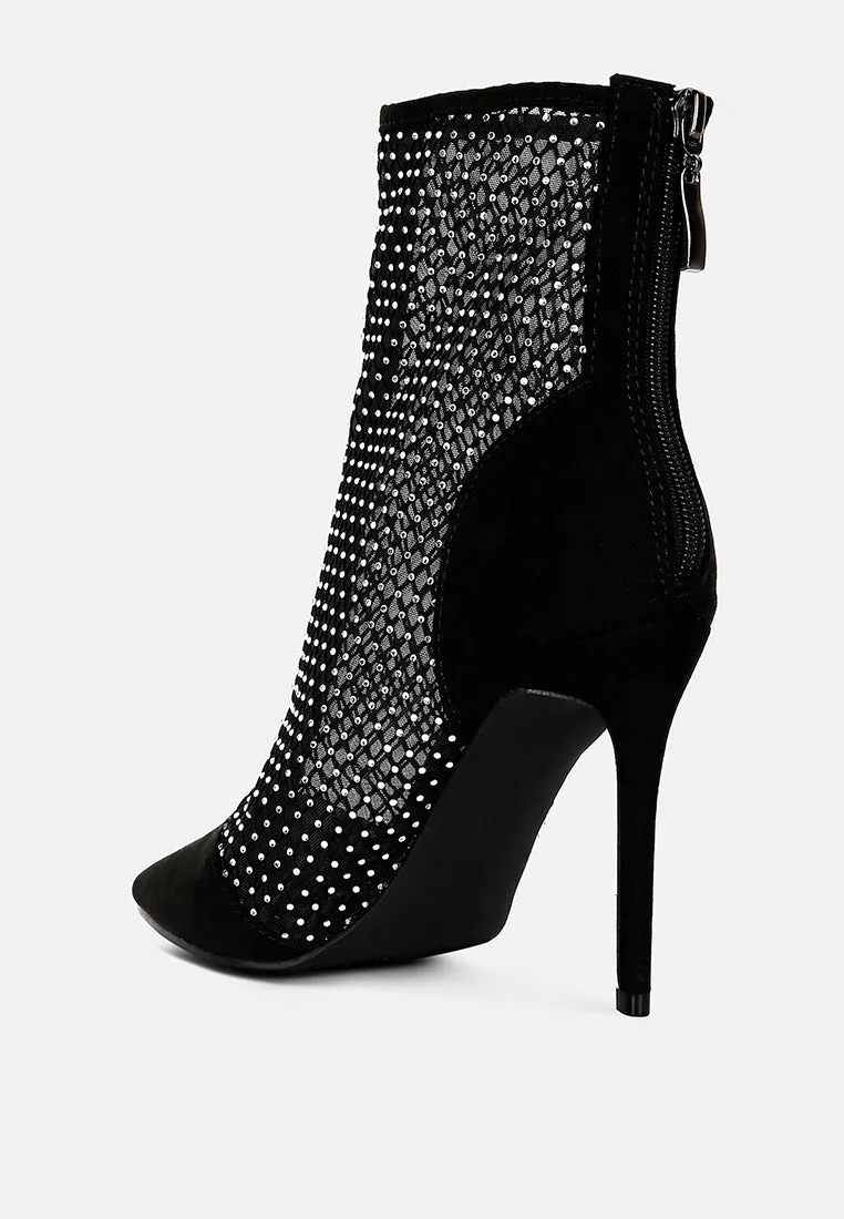 Jazz Rhinestone Embellished Mesh Stiletto Boots