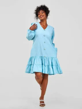 Jolly Fancy Puffed Sleeve Shift Dress - Sky Blue