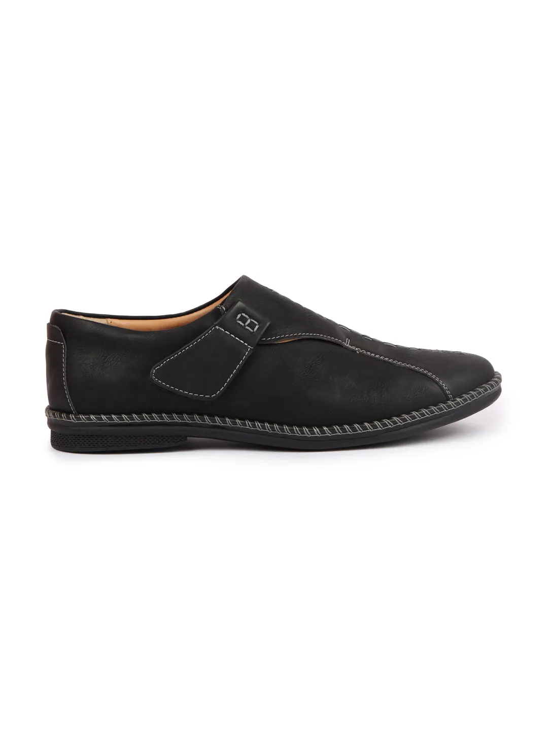 Men Black Casual Cap Toe Hand Stitched Sandal Style Slip On Shoes