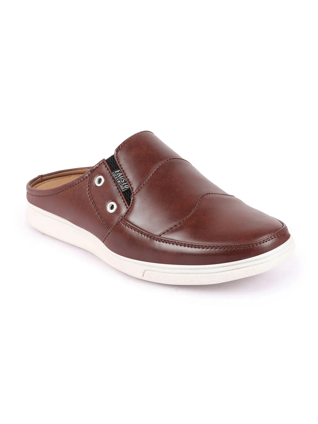 Men Brown Casual Back Open Classic Slip On Shoes