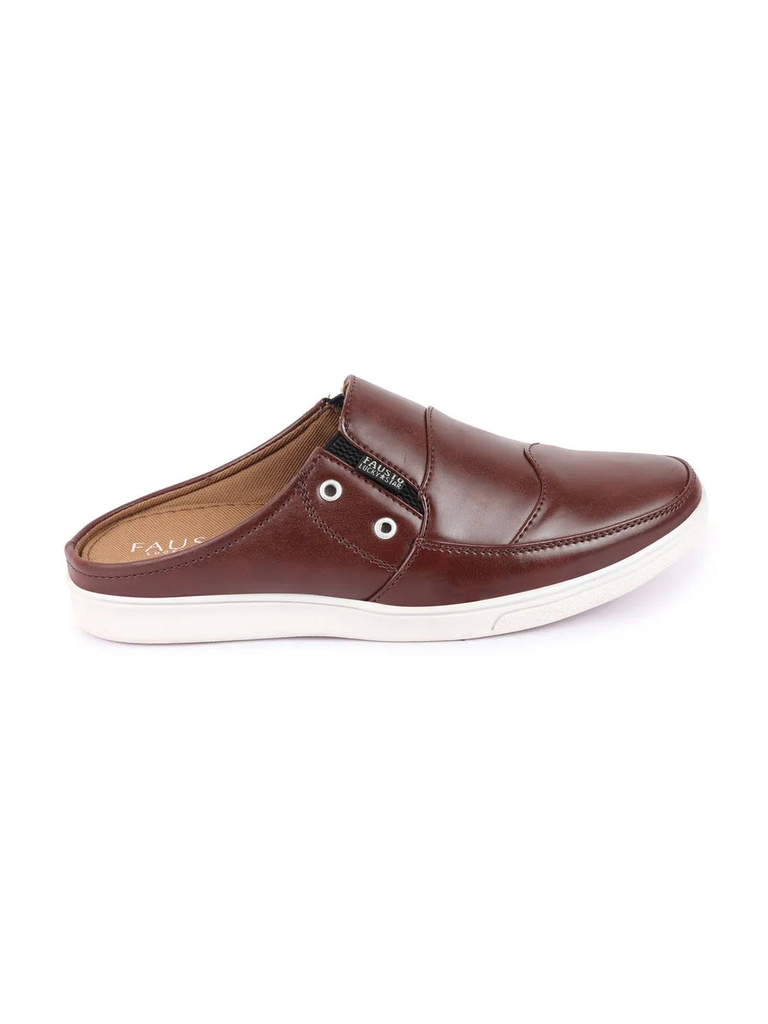 Men Brown Casual Back Open Classic Slip On Shoes