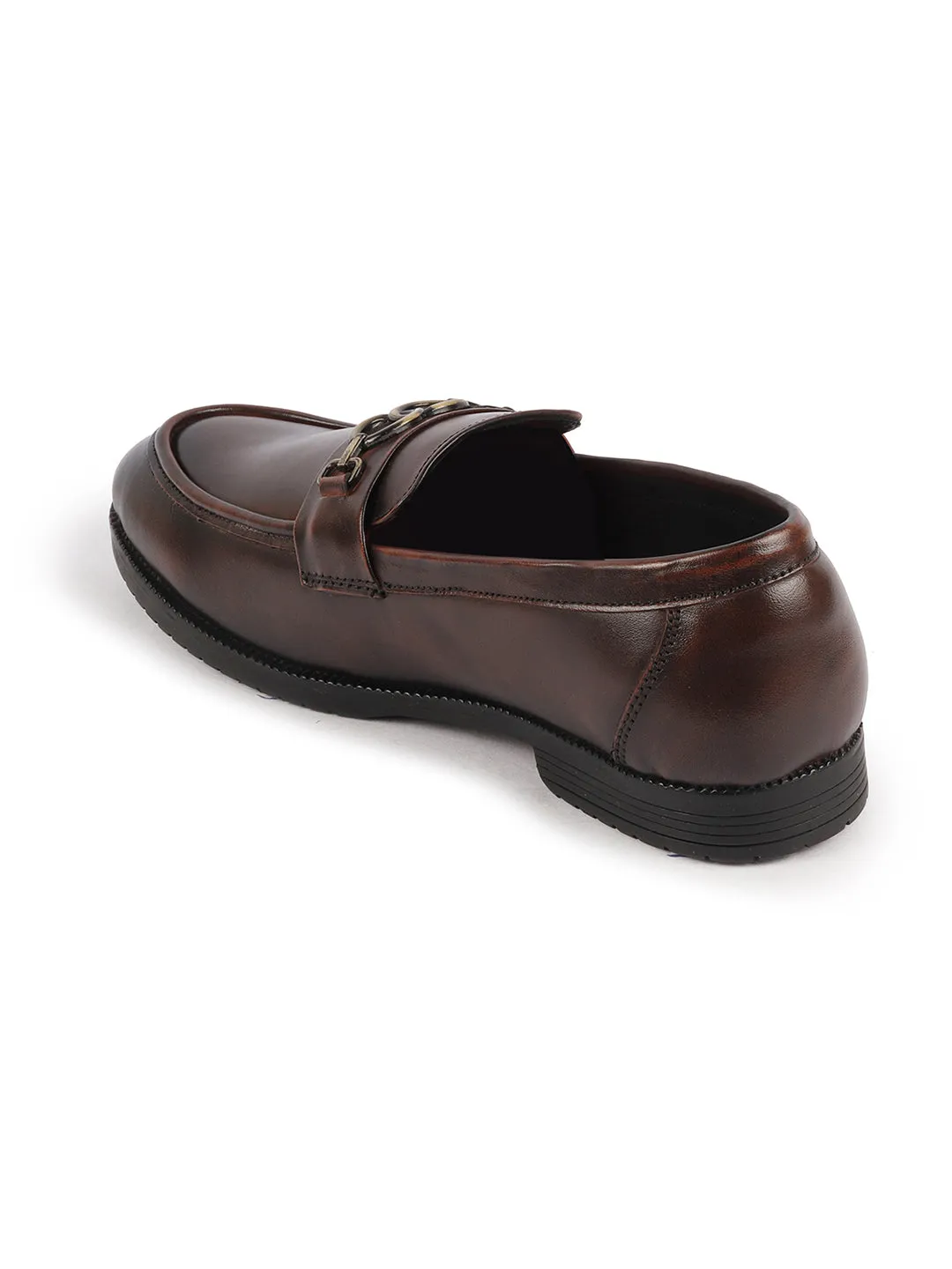 Men Brown Wedding Party Genuine Leather Buckle Slip On Loafer Shoes